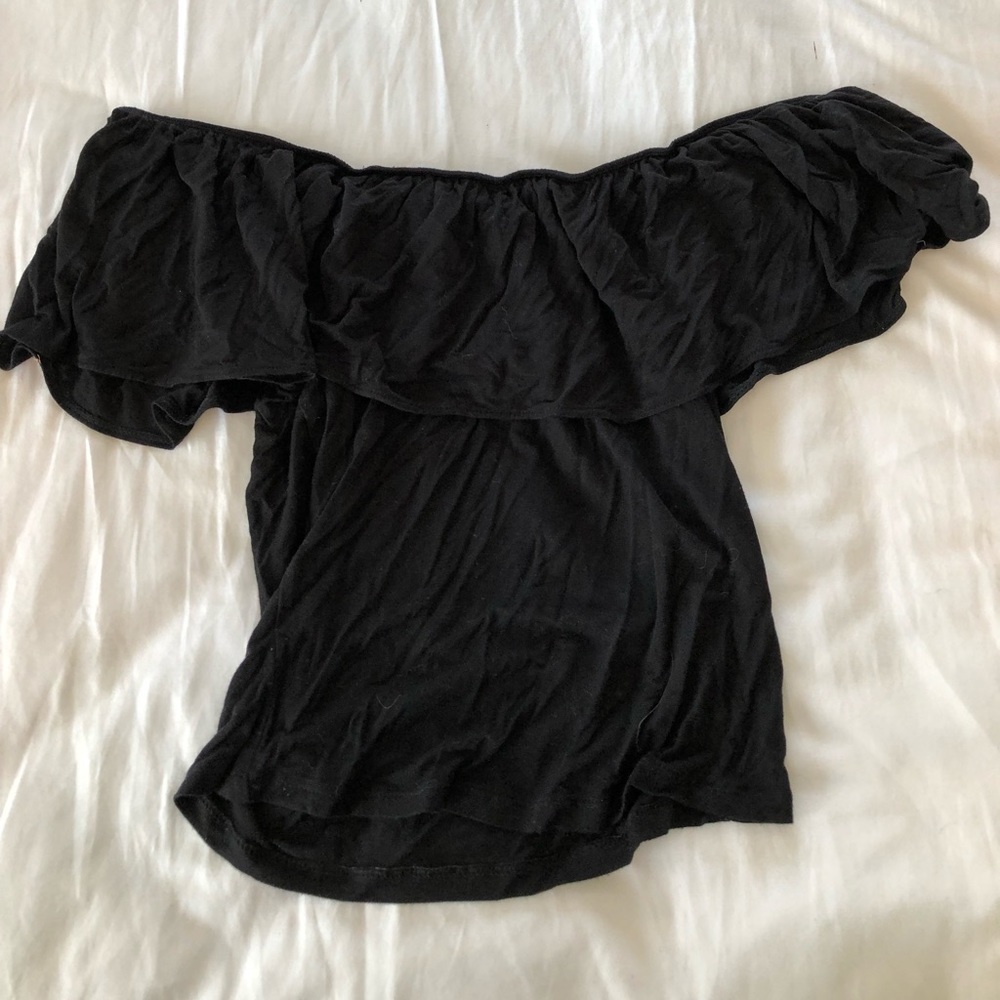 Black crop top with ruffle top